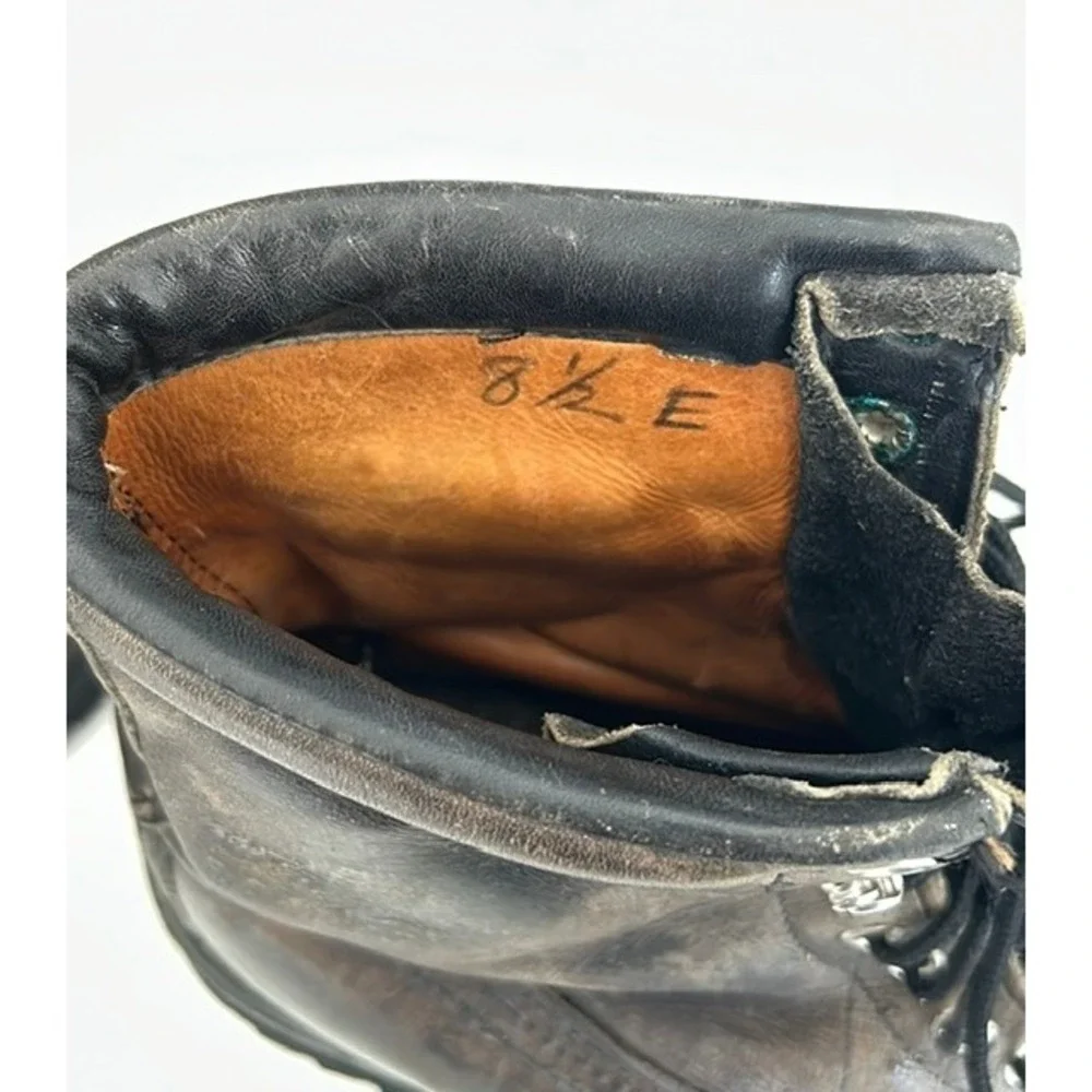 Vintage Chippewa Lace Up Work Boots Leather Distressed Brown Black 8.5 E Wide